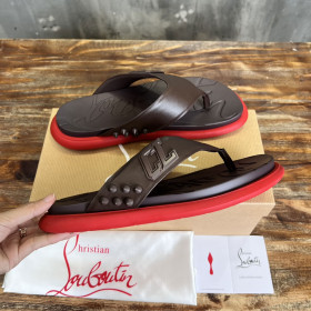 Christian Louboutin Men Flip Flop Sandals Rubber Coffee