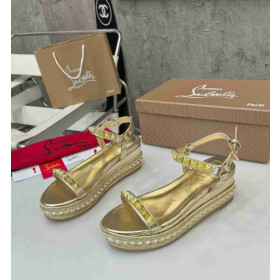 Christian Louboutin Pyraclou 60 mm Espadrilles Iridescent Leather Gold
