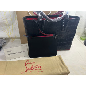 Christian Louboutin Cabata Tote Bag Monogrammed Cl Embossed Nappa Black